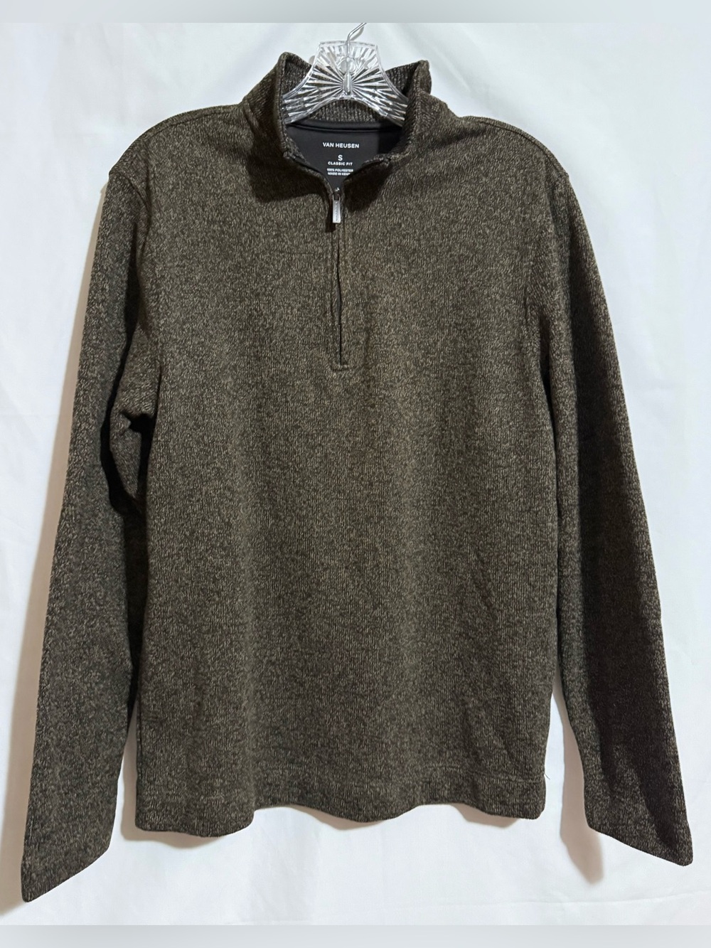 Van Heusen Men’s Classic Fit 1/4 Zip Mock Neck Knit Pullover Sweater Brown S